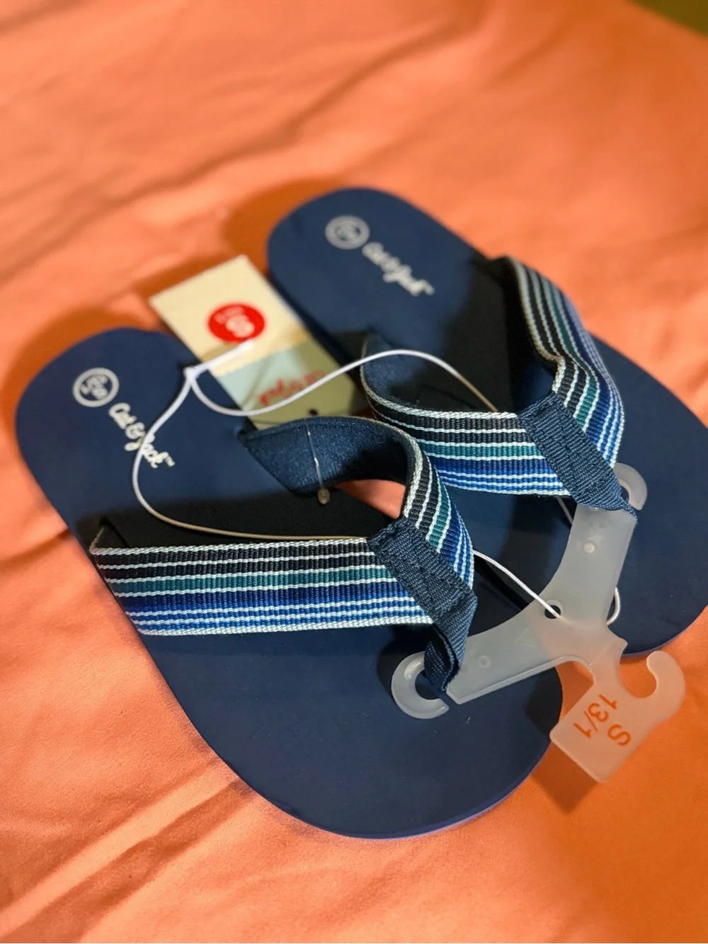 Cat & Jack Blue Striped Youth Flip Flops
